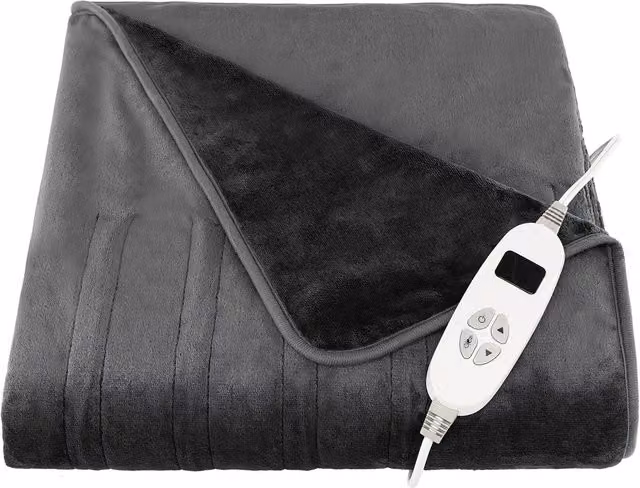 Costway Grey Flannel Electric Heated Blanket Throw with Rapid Heat Up and Auto Shut Off, 180 cm