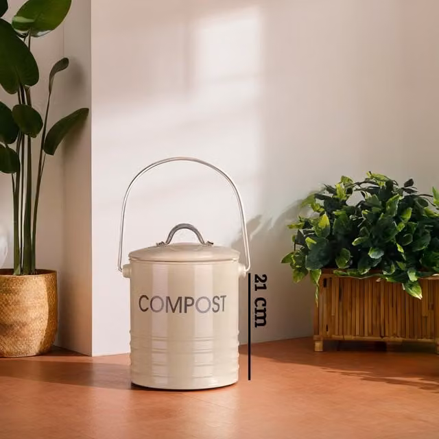 Orsina Airtight and Leakproof Metal Compost Bin with Odour Filter in Beige or White