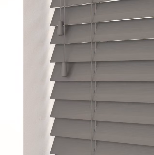 NewEdgeBlinds Fine Grain Faux Wood Venetian Blinds with Cord in Smooth Grey, Width: 190 cm