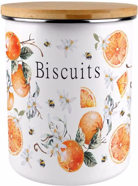 Purely Home Floral Airtight Metal Biscuit Tin in Orange and White