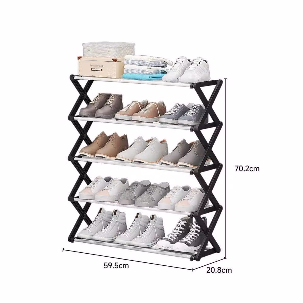 KORVIXA 5 Tier Foldable Metal Shoe Rack in Black and White, Width: 90 cm – 2