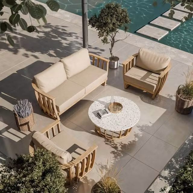 Royalcraft Lucca 5-Seater Acacia Wood Garden Lounging Set with Coffee Table and Beige Cushions in Natural – 1