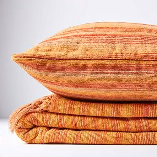 Homescapes Orange Tie and Dye Cotton Chenille Square Cushion Cover W/D/H: 60 x 60 x 60 cm – 2