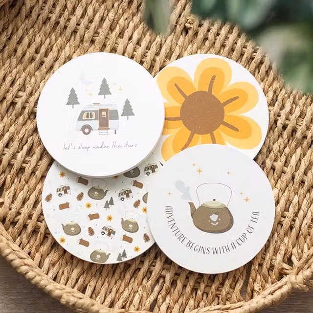 KDMK Round Camping Coaster Set in Multicolour and Yellow