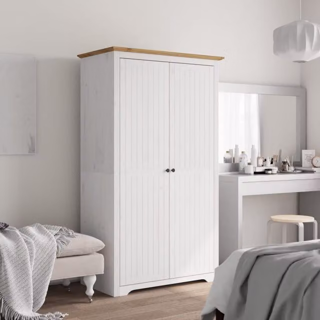 Berkfield Home BODO Wardrobe in White and Brown Solid Pine, W/D/H: 101 x 52 x 176.5 cm