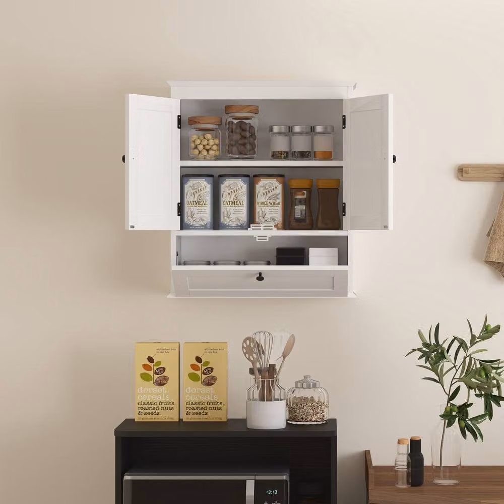 STILVORA White Lacquered Wall-Mounted Bathroom Cabinet with Hinged Doors and Internal Shelves – 5