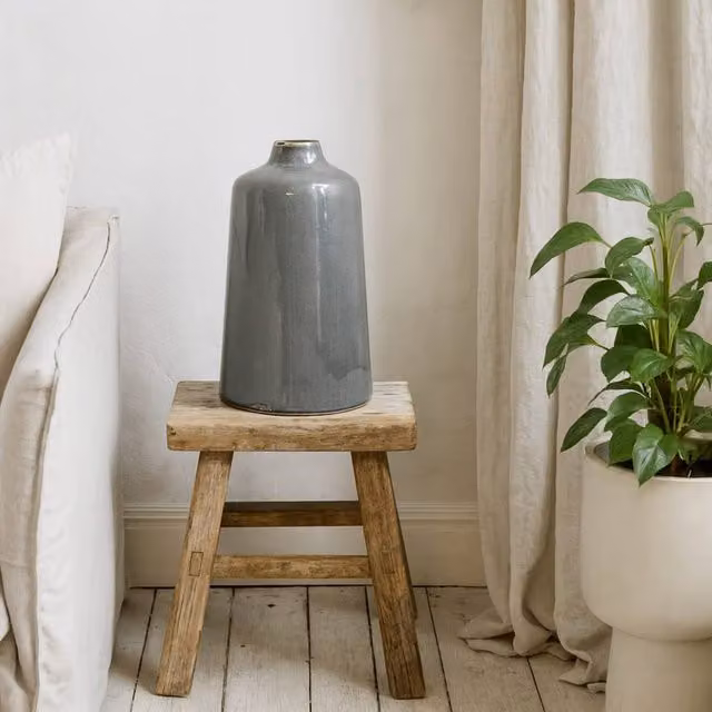 Wyld Haus Bloomwood Grey Glazed Round Ceramic Vase with Crackle Effect