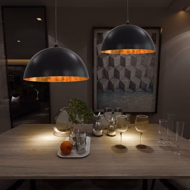 Berkfield Home Set of 2 Modern Semi-spherical Metal Ceiling Lamps in Black and Gold, Diameter: 50 cm, E27 – 1