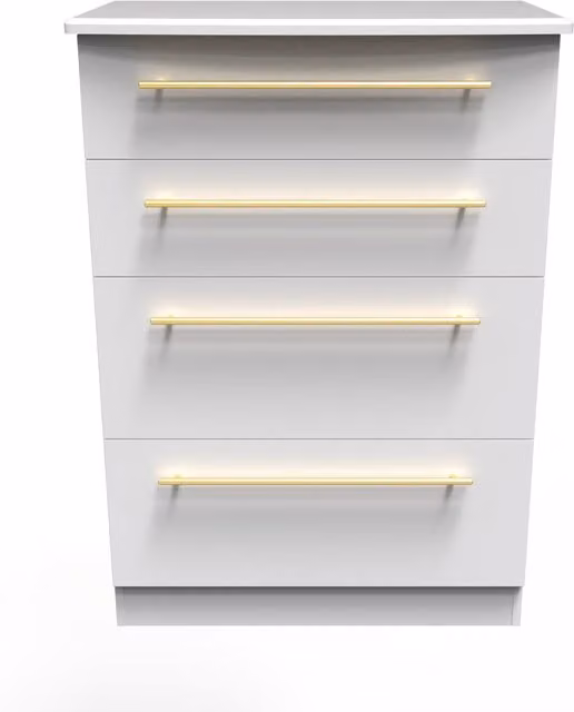 Ready Assembled 2 U Helmsley 4 Drawer Deep Chest in White and Gold