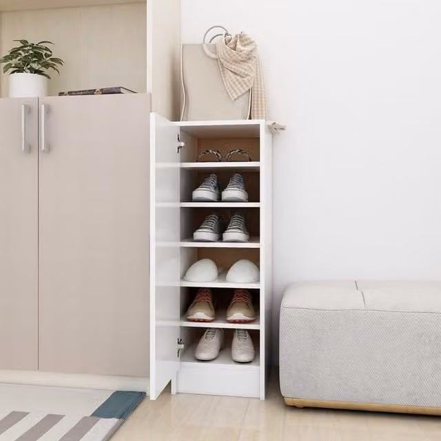 Berkfield Home White Shoe Cabinet with Hinged Doors, W/D/H: 32 x 35 x 92 cm