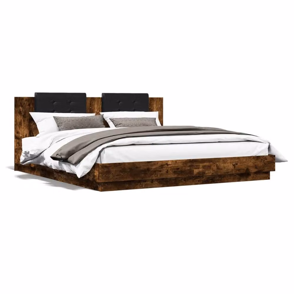 Berkfield Home Durable Bed Frame with Under-Bed LED Lighting in Smoked Oak Brown, W/D/H: 200 x 200 x 84 cm – 5