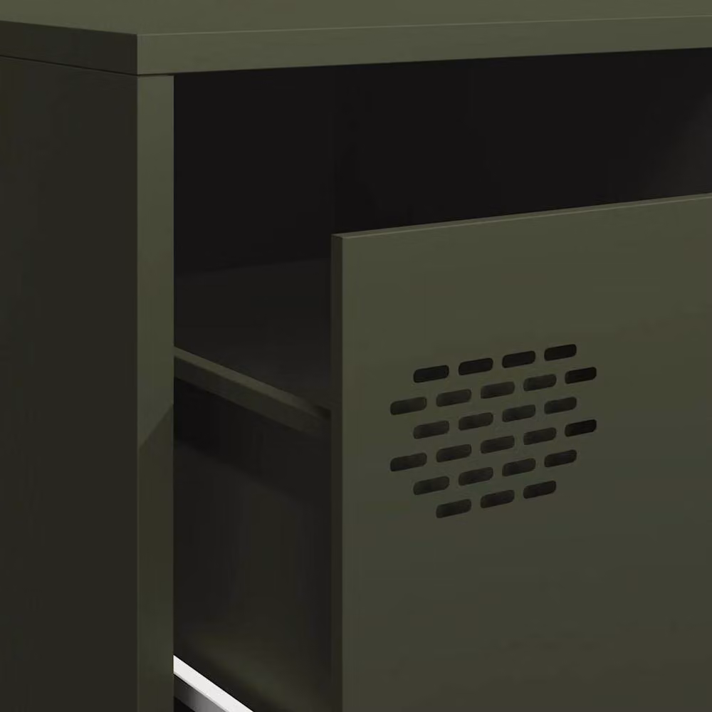 Berkfield Home Industrial TV Cabinet in Olive Green, Matt Cold-rolled Steel, W: 202 cm, D: 39 cm, H: 43.5 cm – 5