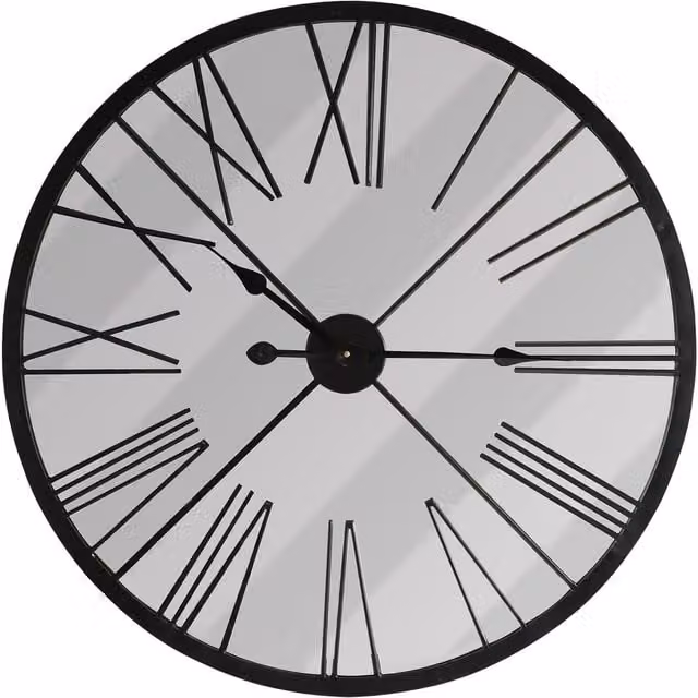 WALPLUS Large Metal Oversized Roman Numerals Wall Clock in Silver and Black, Diameter: 70 cm, Depth: 11 cm
