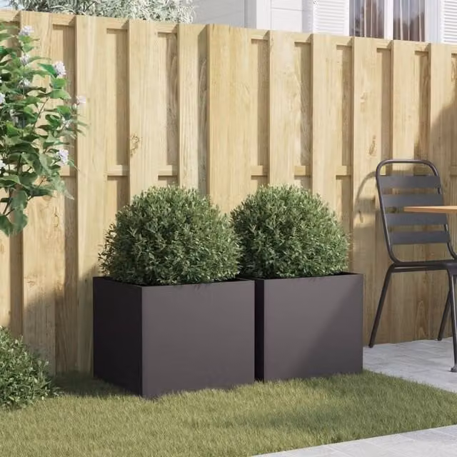 Berkfield Home Steel Planter Tub, 2 Pack, Black, W: 42 cm, D: 40 cm, H: 39 cm