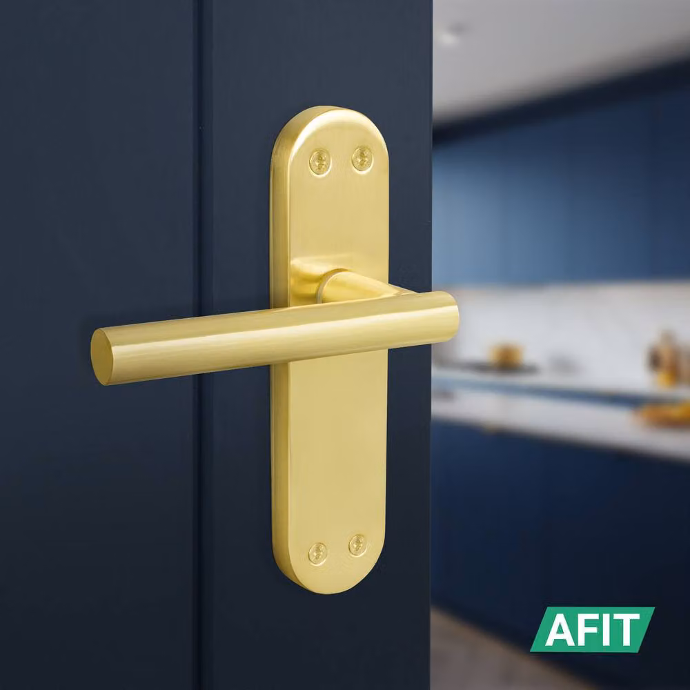 AFIT T-Bar Satin Brass Internal Handles with Latch Backplate in Gold, 5 Pairs, W/D/H: 150 x 100 x 17.5 mm – 4