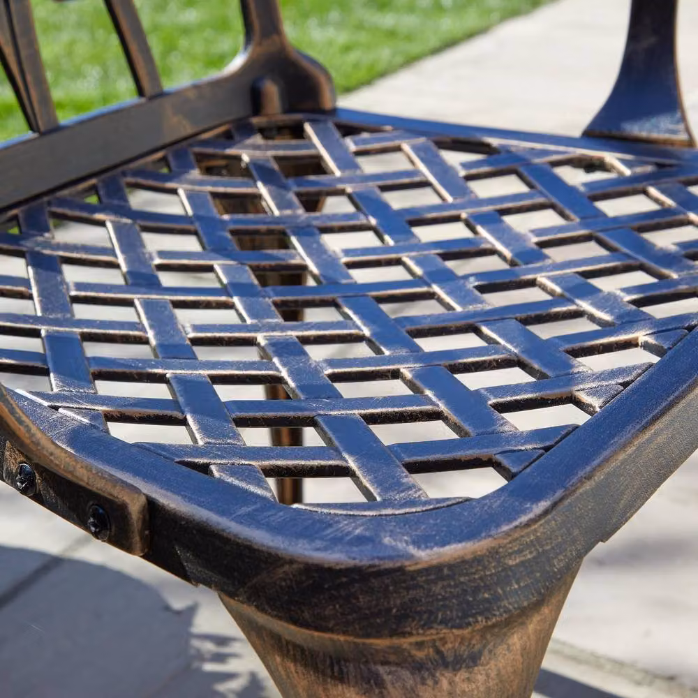 Home Source Brown Bistro Set with Lattice Table and 2 Chairs, Aluminium Metal Garden Furniture – 6