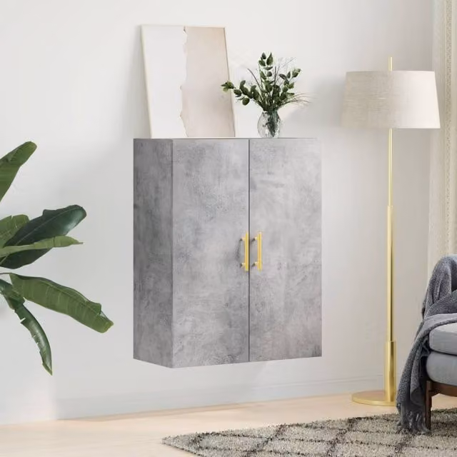 Berkfield Home Wall Mounted Cabinet in Concrete Grey, W/D/H: 69.5 x 34 x 90 cm