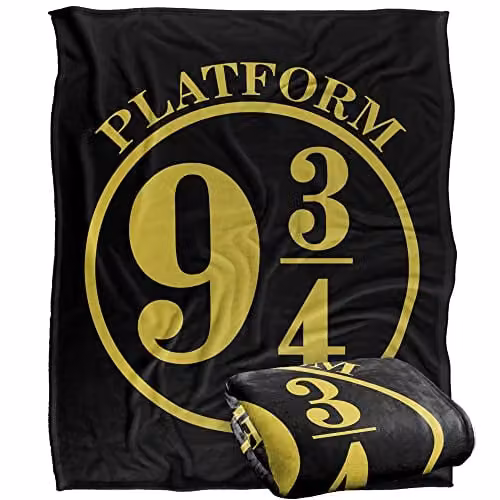 Warner Brothers Harry Potter 9 3/4 Fluffy Fleece Blanket, Multicolour and White, W/D/H: 152 x 127 cm