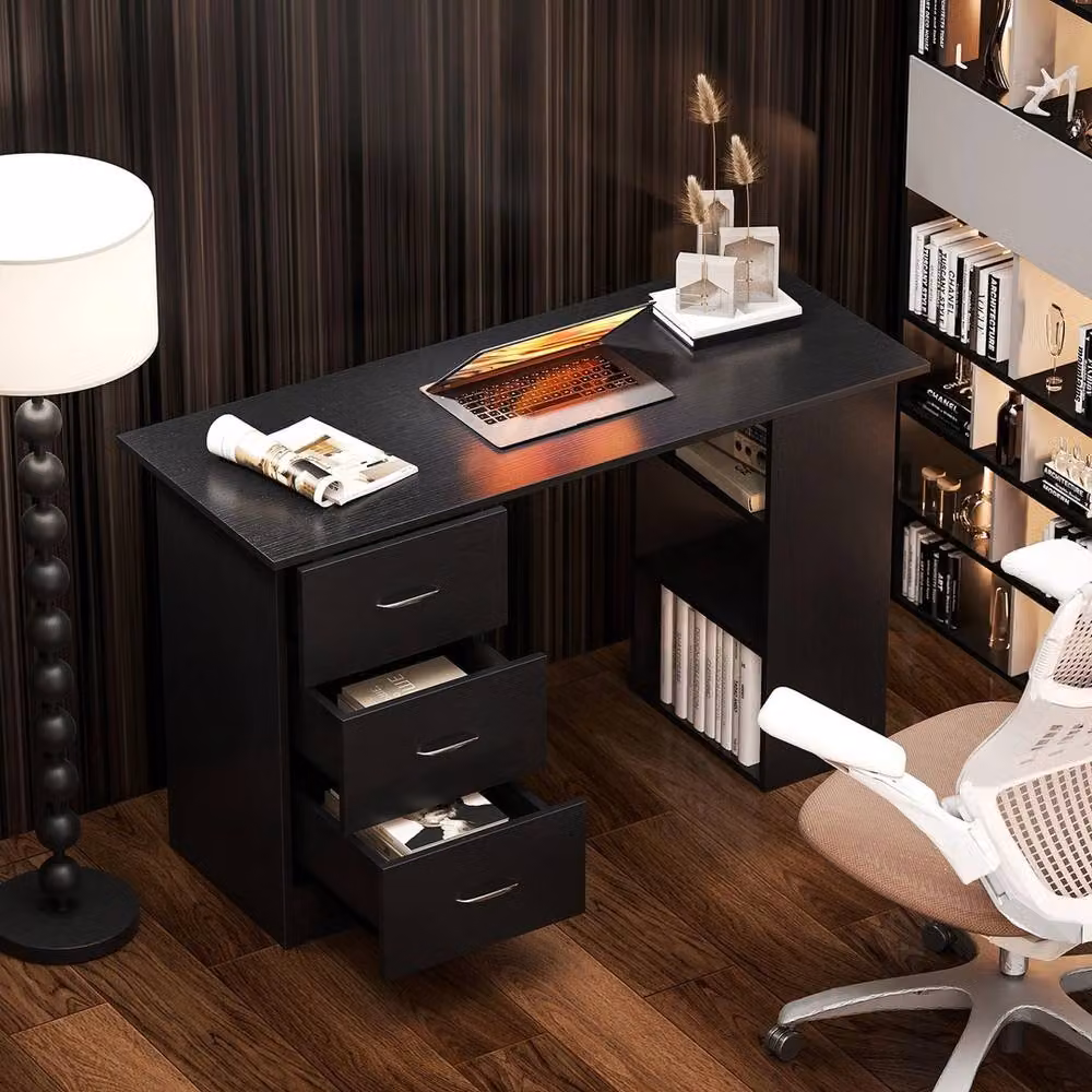 NESTLUNE Black Modern Computer Desk Workstation for Home Office, W: 120 cm – 6