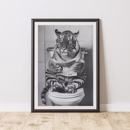 60 Second Makeover Tiger On The Toilet Animal Print Paper Poster, A3