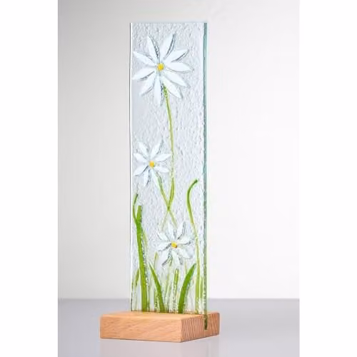 Sienna Glass White Floral Standing Decorative Tabletop Plaque – 1
