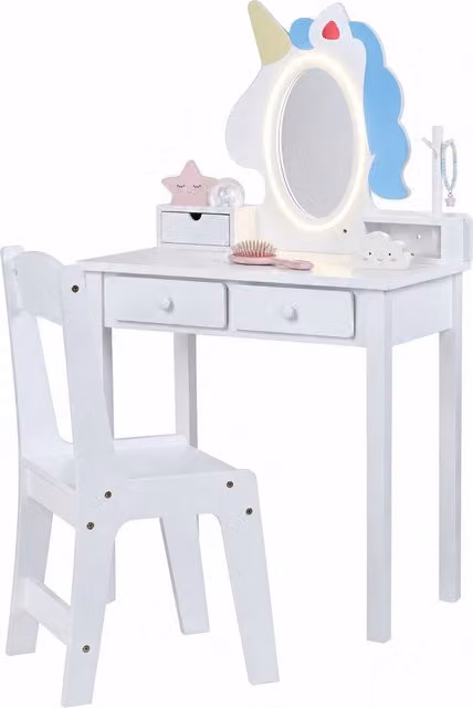 Costway 2 in 1 Toddler Makeup Desk with Hollywood LED Lighting in White