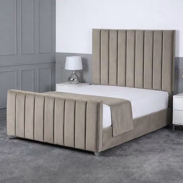 Living Comfort Bedz Empress Plush Velvet Upholstered Bed with Slatted Base and 48 Inch Headboard in Light Grey, Single
