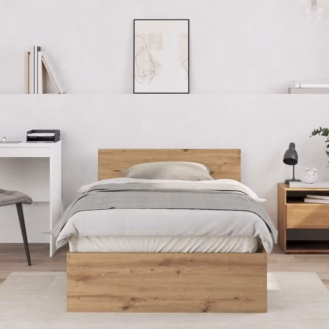 Berkfield Home Artisan Oak Bed Frame with Headboard in Brown, W: 100 cm, L: 200 cm – 1