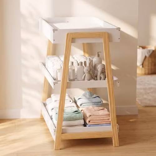 AIYAPLAY Baby Changing Table with 2 Storage Shelves and Changing Mat, White – 3