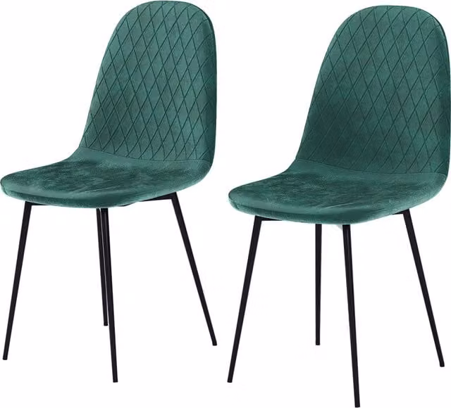 Vida Designs Luton Set of 2 Green Velvet Fabric Dining Chairs with Metal Legs