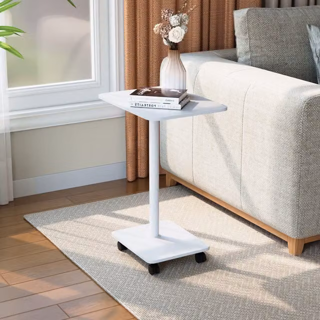 Livingandhome Minimalist White and Black Marble Side Table with Lockable Castors