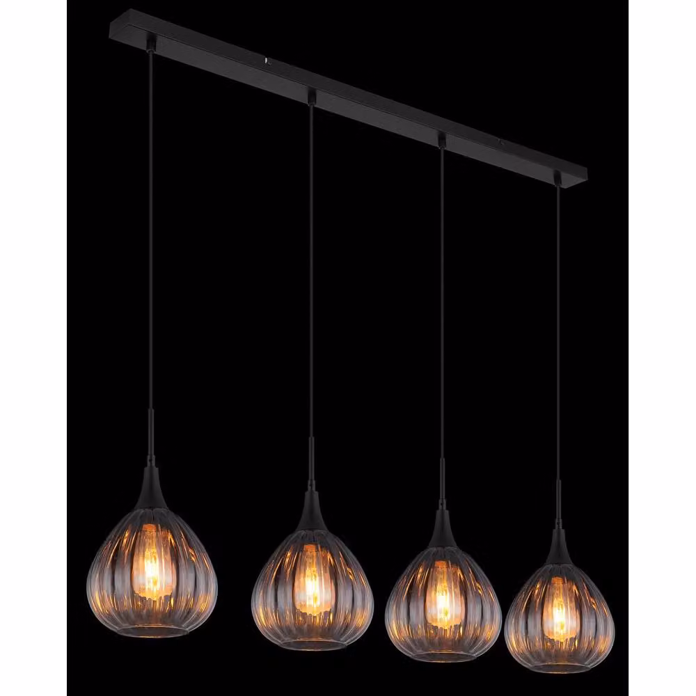 Globo Lighting Olsen Bar Pendant Light with Black Metal and Smoke Glass Shades, 4x E27, Height: 120 cm, Width: 120 cm, Depth: 20 cm – 5