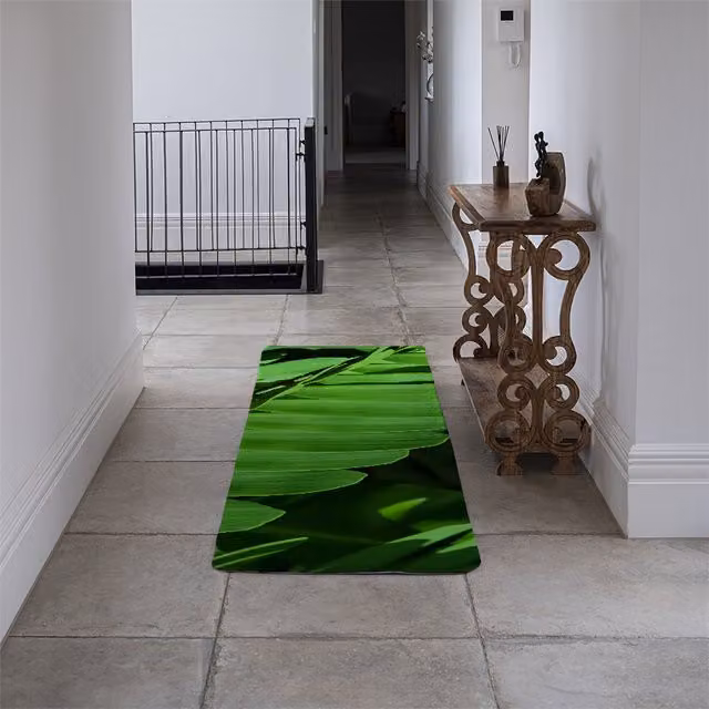 Benjamin Tate Design LTD Green Floral Designer Runner Rug with Natural Dark Green Leaves and Non-Slip Polyacrylic Base
