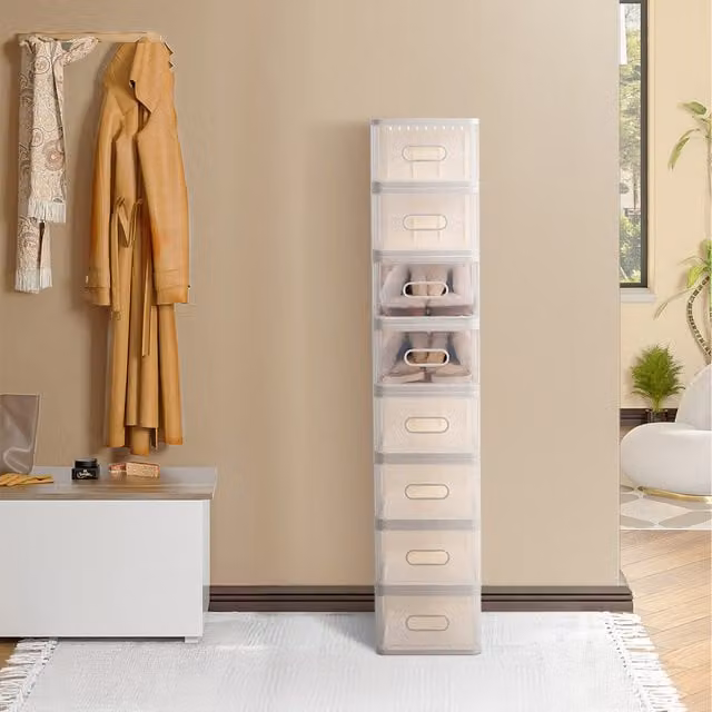 Lifeideas Set of 8 Stackable White and Transparent Plastic Shoe Storage Boxes