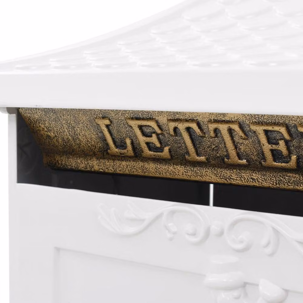 Berkfield Home White Aluminium Vintage Style Rustproof Pedestal Letterbox W/D/H: 30 x 30 x 117 cm – 3