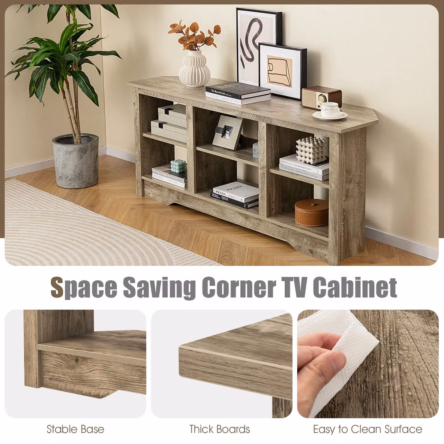 Gymax Modern Media Entertainment Centre TV Stand for TVs up to 65 Inches in Light Oak – 4