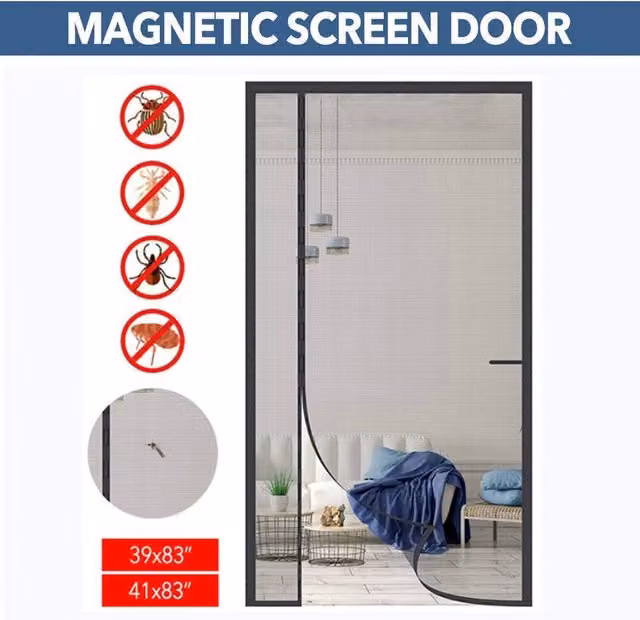 NESTLUNE Black Fibreglass Insect Magic Screen Door Net, W: 90 cm, H: 210 cm