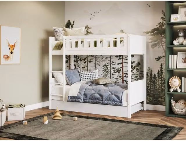Flair Furnishings Bea Shorty Solid Wood Bunk Bed with Trundle in White