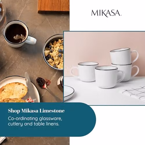 Mikasa Limestone Porcelain Mug Set of 4, 360ml, White with Black Rim – 5