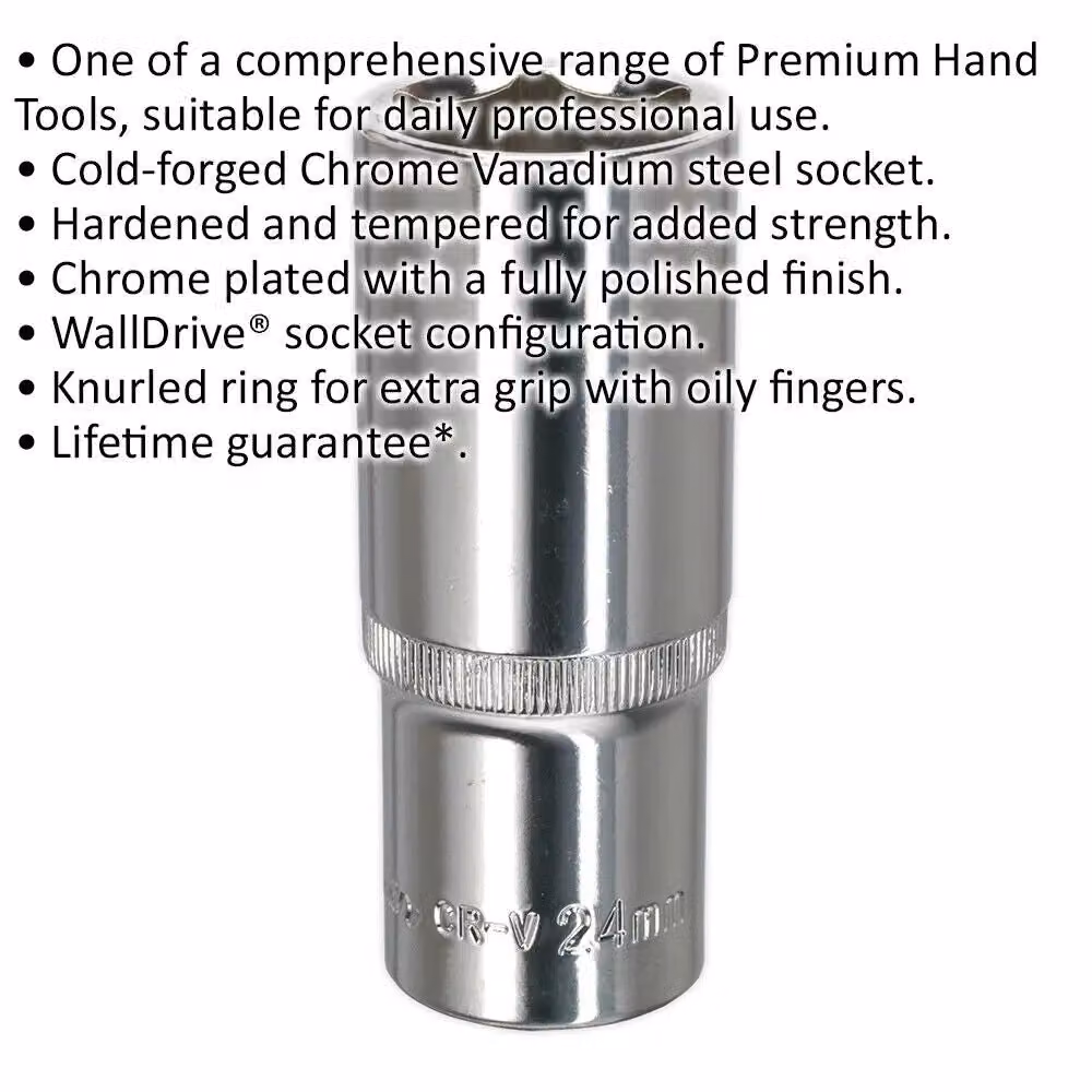 Loops 24mm Deep Drive Socket 1/2 inch Square Drive Forged Chrome Vanadium Steel in Silver – 2