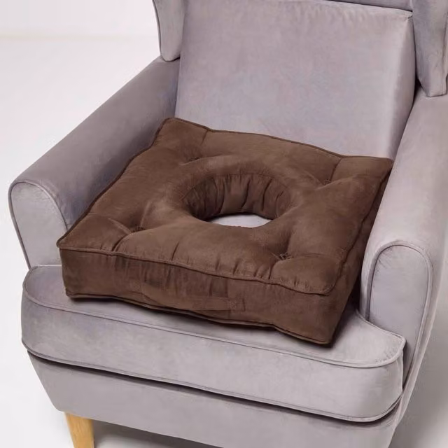 Homescapes Firm Contoured Wedge Coccyx Cushion in Brown Polyester Faux Suede