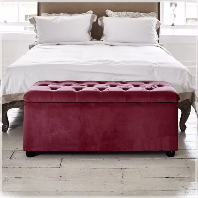 Paradise Furniture UK Chesterfield Ottoman Tufted Velvet Storage Box in Wine Red