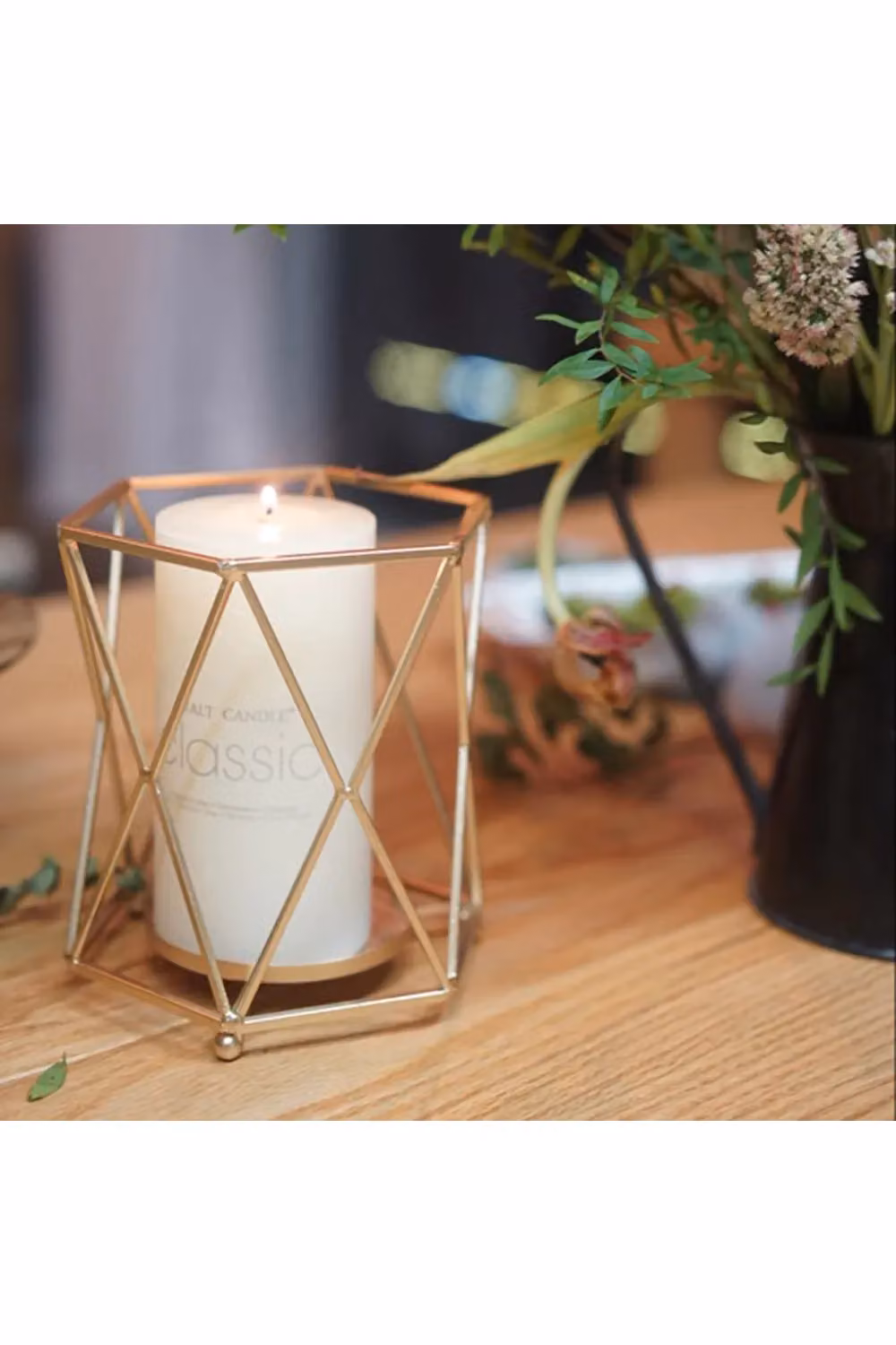 Livingandhome Geometric Metallic Candle Holder Tabletop Centerpiece, Gold, Height: 12.5 cm – 2