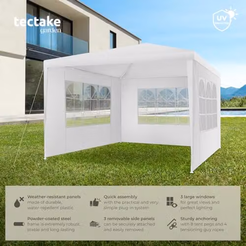 tectake Gazebo Barinas Garden Tent in White, W/D/H: 300 x 300 x 250 cm – 2