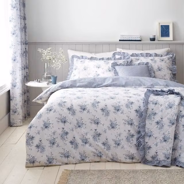 Catherine Lansfield Lucie Floral Reversible Blue Cotton and Polyester Duvet Cover Set