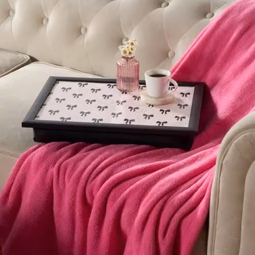 OHS Bow Print Cushioned Lap Tray with Bean Bag Cushion in Pink and Black