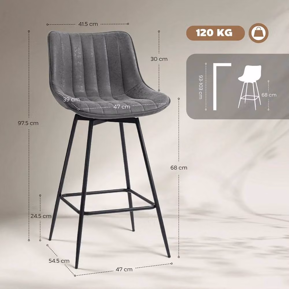 Kelvenix Set of 2 Grey Synthetic Leather Swivel Bar Stools – 2