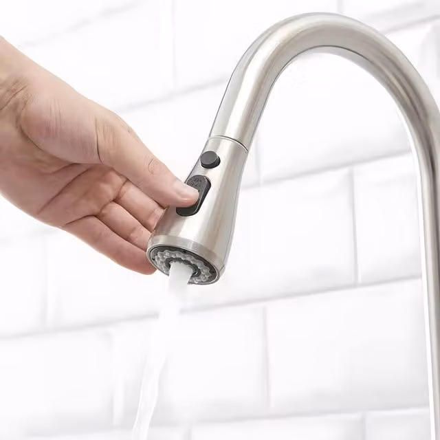 Heable Brushed Nickel Dual-Spray Pull-Down Kitchen Tap Replacement Head in Silver – 1
