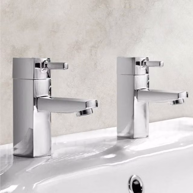 Nes Home Newport Square Two-Handle Basin Tap and Pop-Up Waste in Chrome Silver