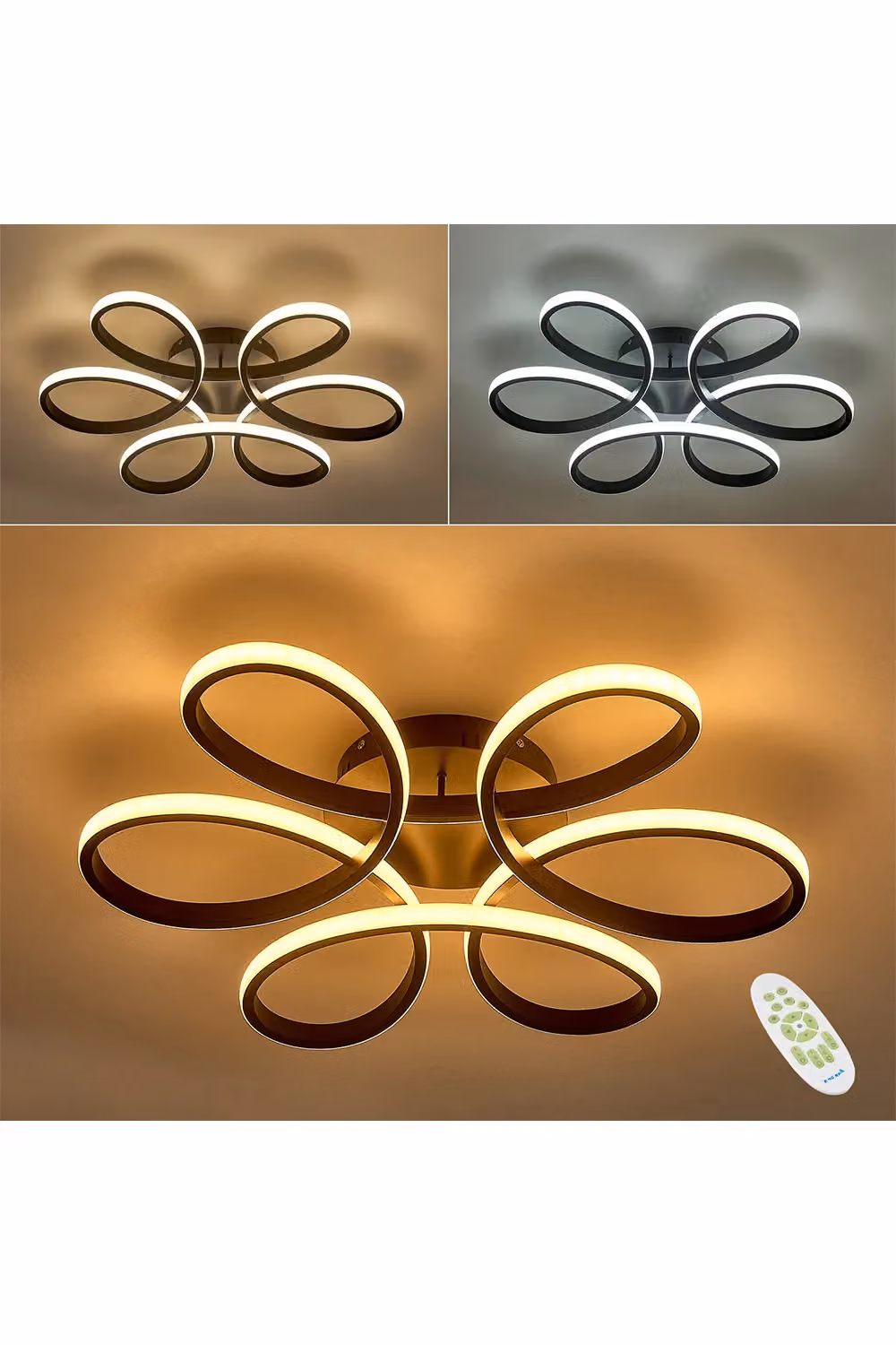 Living and Home Modern Artistic Circular Rings LED Flush Mount Ceiling Light in Black – 3